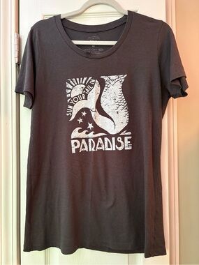 Billabong Black Short Sleeve Tee with White 'Paradise' Mermaid Graphic